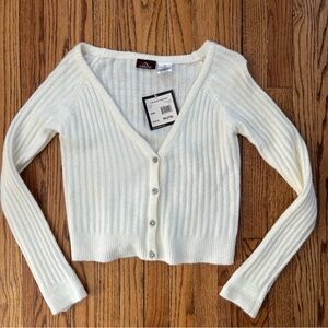 Jordache Women's Cream Mossy V-NK Cardigan Rhinestone Buttons XL (15) NWT